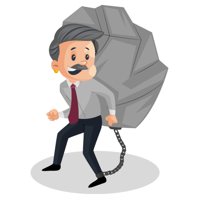 Old businessman carry stone weight on his back