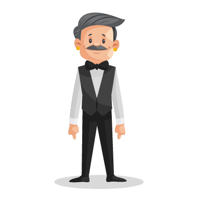Old experienced waiter is standing