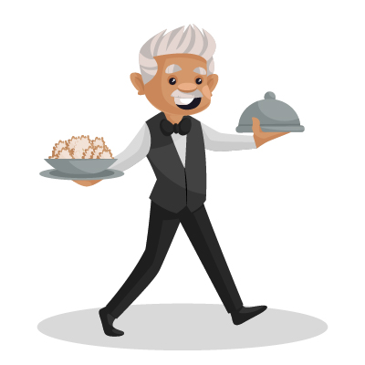Old indian waiter serving food
