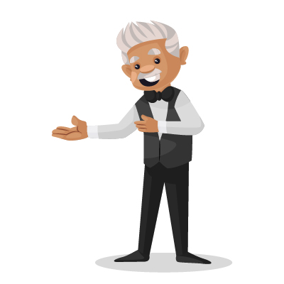 Old indian waiter welcoming guest and customer