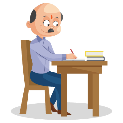 Old male teacher illustration is checking the notebooks