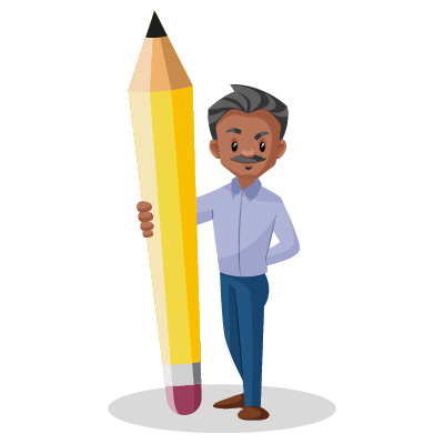 Senior Indian teacher is holding a pencil