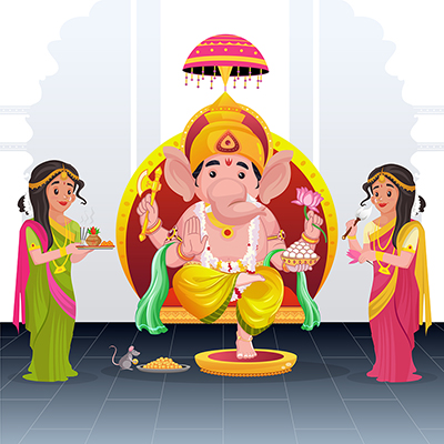 Vector Illustration of lord ganesha with his wives