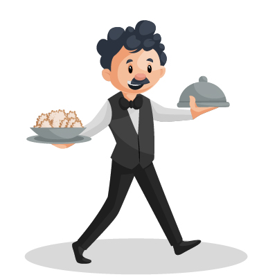 Waiter illustration  serving food happily