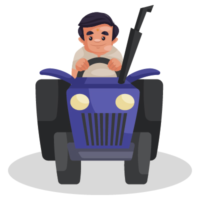 Young Indian farmer is driving a tractor