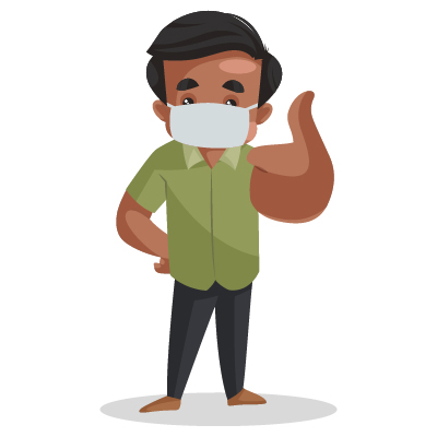 Young Indian male confectioner wearing mask and showing thumbs up