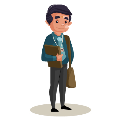 Young banker character carrying book and bag