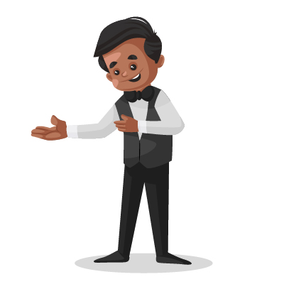 Young brown waiter showing the way