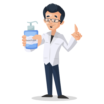 Young doctor character holding sanitizer bottle in hand