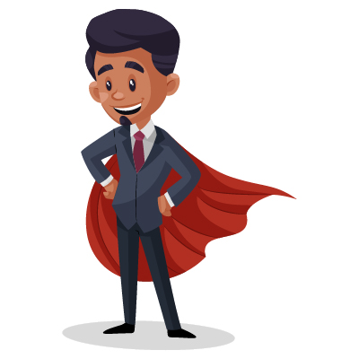Young indian businessman wearing superhero cape