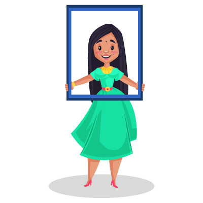 Beautiful female model holding photo frame in hand