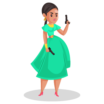 Beautiful girl model holding gun in both hands