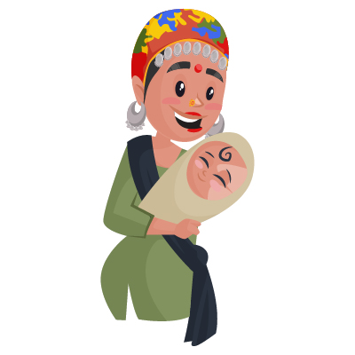 Character of housemaid caring a baby child