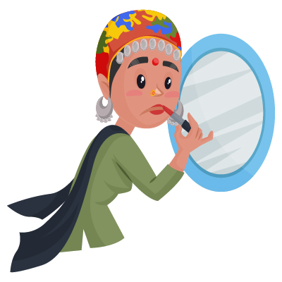 Character of housemaid is applying lipstick