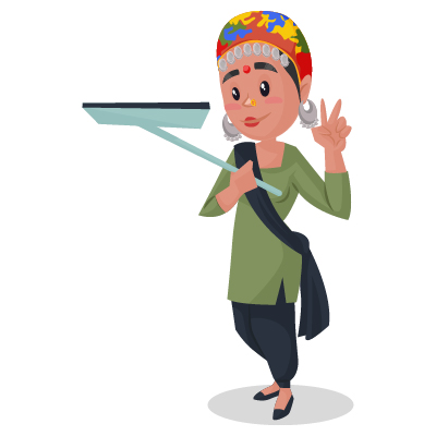 Character of housemaid is holding wiper in hand