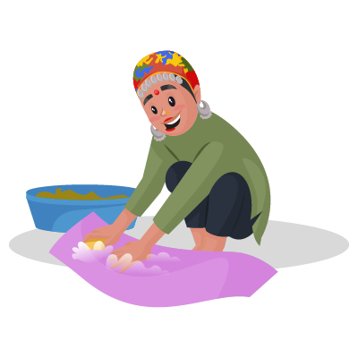 Character of housemaid is washing cloths