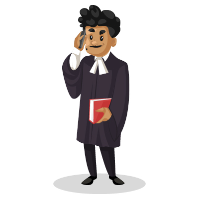Character of young indian judge talking on mobile phone