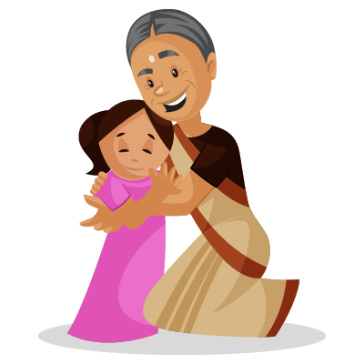 Elder lady teacher giving love to little girl