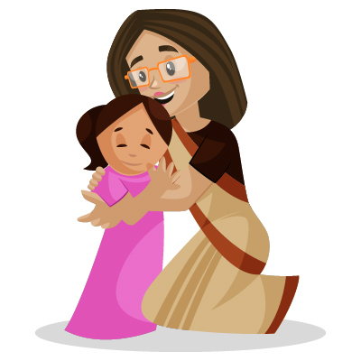 Experienced lady teacher giving love to little girl