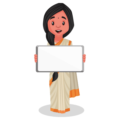 Female Indian politician is holding a whiteboard in hands