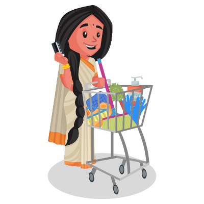 Female Indian politician is holding shopping trolley in hand