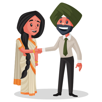 Female Indian politician is shaking hand to the man
