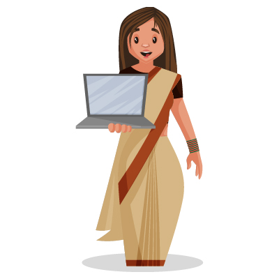 Female indian teacher holding the laptop in hand