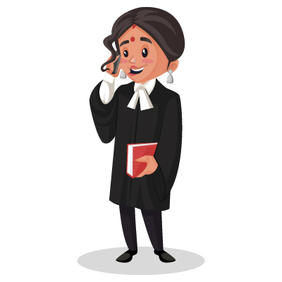 Female judge is talking on a mobile phone and holding a book in hand