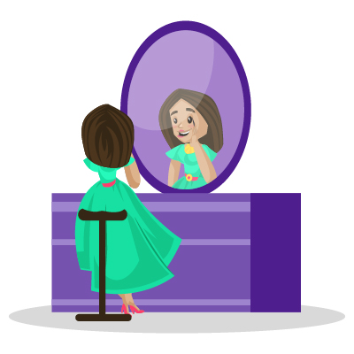 Female model character apply makeup on face