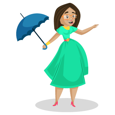 Female model character holding umbrella in hand