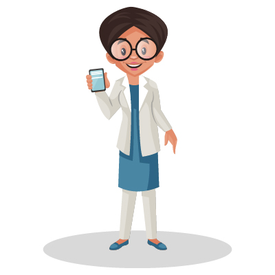 Female young dentist is showing a mobile phone