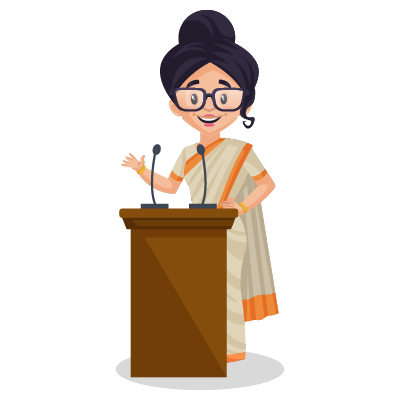 Female young politician is giving a speech on the stage