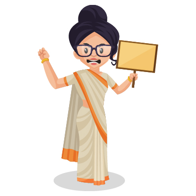 Female young politician is holding the board in hand