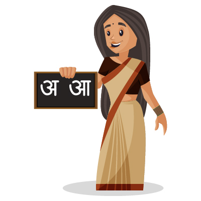 Illustration of teacher showing hindi alphabetical board