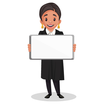 Indian Punjabi female judge is holding a whiteboard in her hands