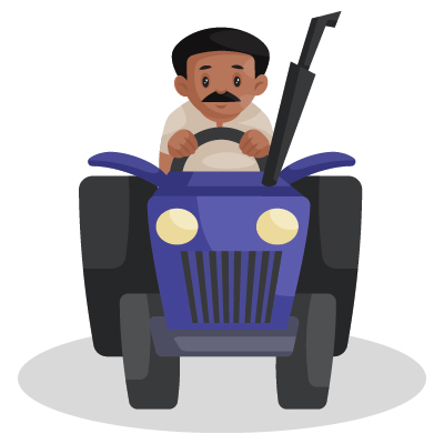 Indian farmer character is driving a tractor