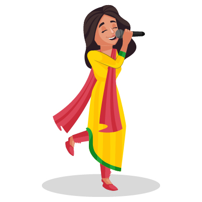 Indian female is singing in the mike