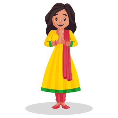 Indian female is standing with greeting hands