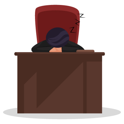 Indian female judge is sitting on a chair and sleeping on a table