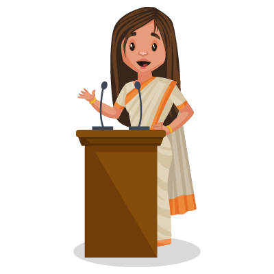 Indian female politician is giving a speech on the stage