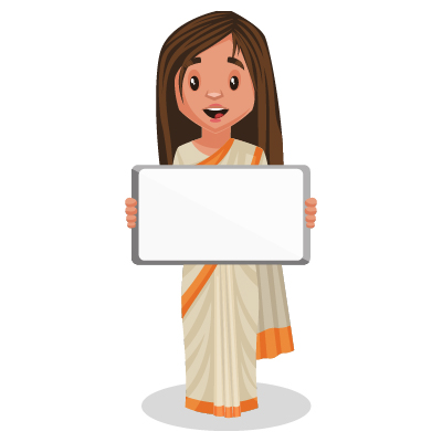 Indian female politician is holding a whiteboard in hands