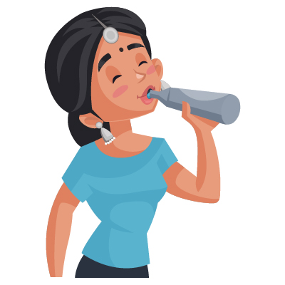 Indian housewife character drinking water