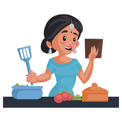 Indian housewife character preparing food