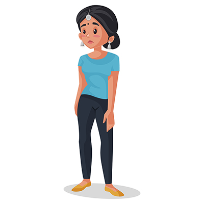 Indian housewife character standing sad