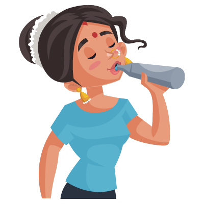 Indian housewife illustration drinking water