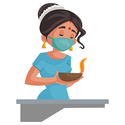 Indian housewife illustration holding lamp on hands