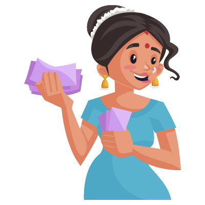 Indian housewife illustration holding money