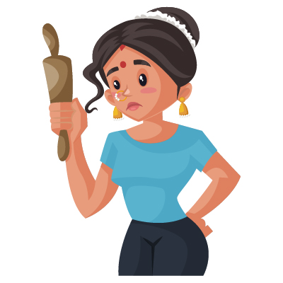 Indian housewife illustration holding roller in hand