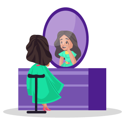Indian model character doing makeup in front of mirror