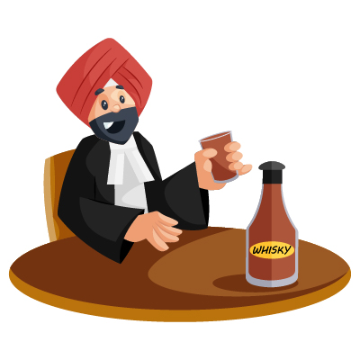 Indian sardar lawyer drinking whisky